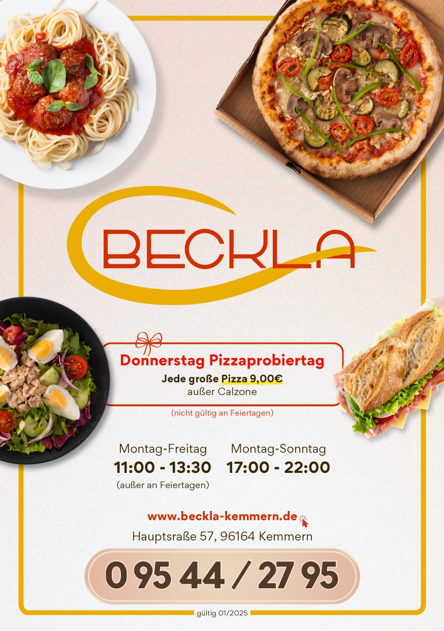 Speisekarte 1 Pizza Lieferservice Beckla Kemmern
